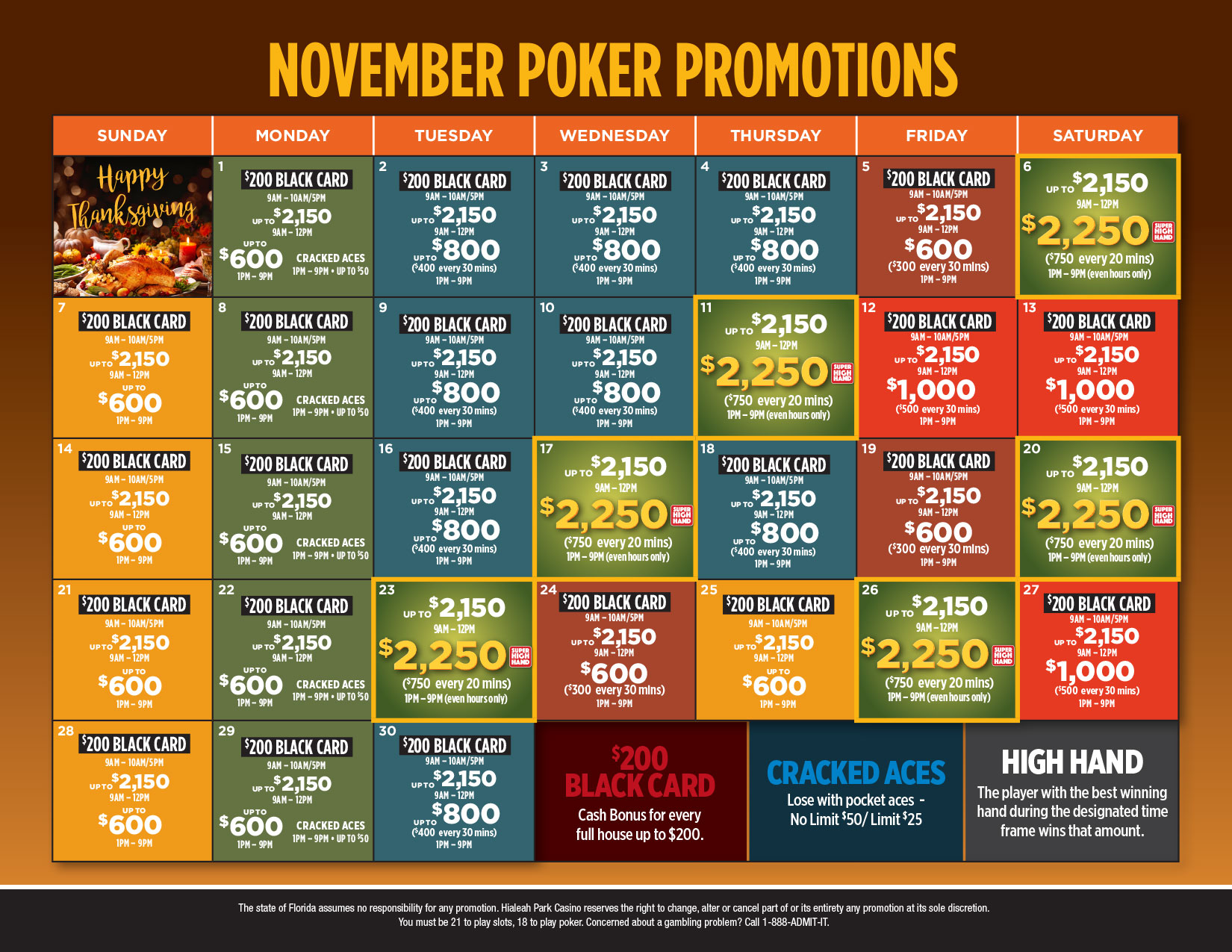 November Poker Calendar